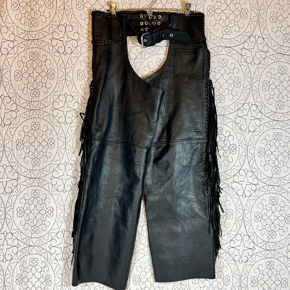 Other - HOT LEATHERS Motorcycle Chaps Fringed Black Leather M